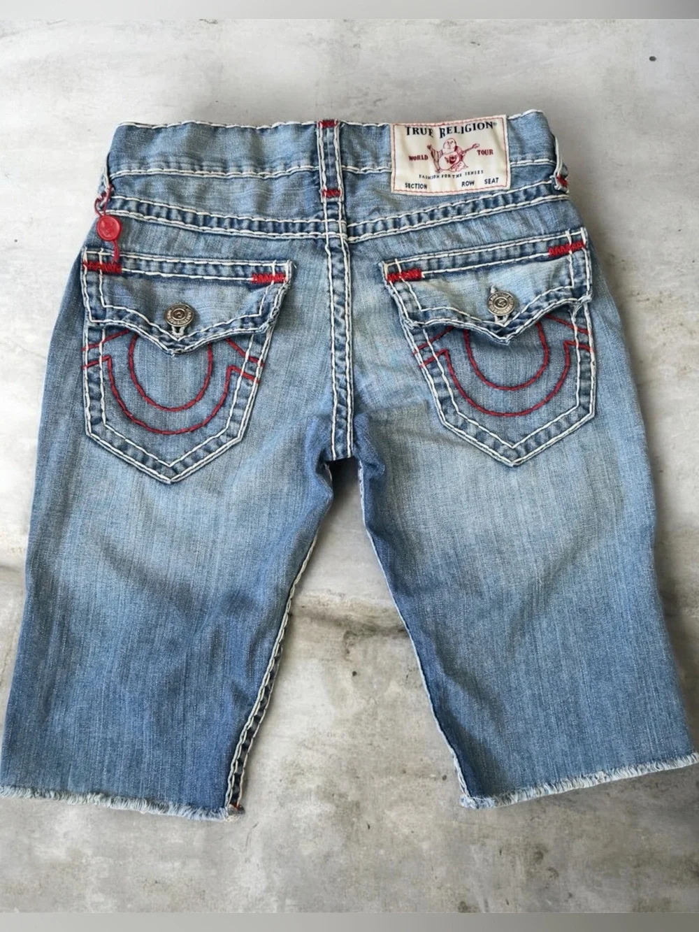 The True Religion Ricky Men's/Women’s Shorts in White/Red Stitching